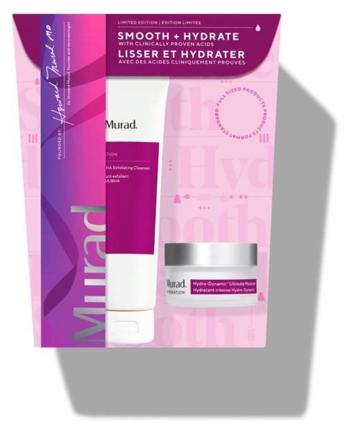 A skincare product set featuring a cleansing foam and a moisturizer in purple and white packaging.