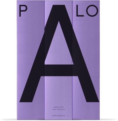 Stor svart bokstav A med små orden 'PALO' och lila bakgrund.