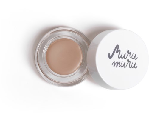 Ein kleiner Behälter mit beiger Creme und weißem Deckel, auf dem 'Muru muru' steht.