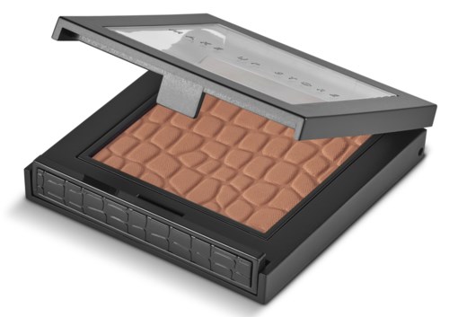 A makeup palette with brown shades and a clear lid, designed for applying different tones of powder or blush.