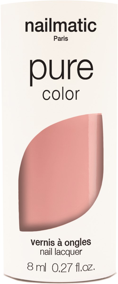 Bildens visar en nagellackflaska med en rosa färg och en enkel etikett. Märket är Nailmatic, Paris.