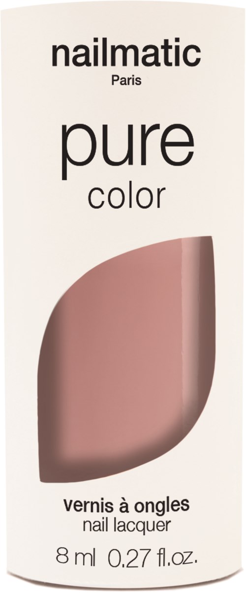 En nagellacksflaska med text och en rosa nagellackfärg.