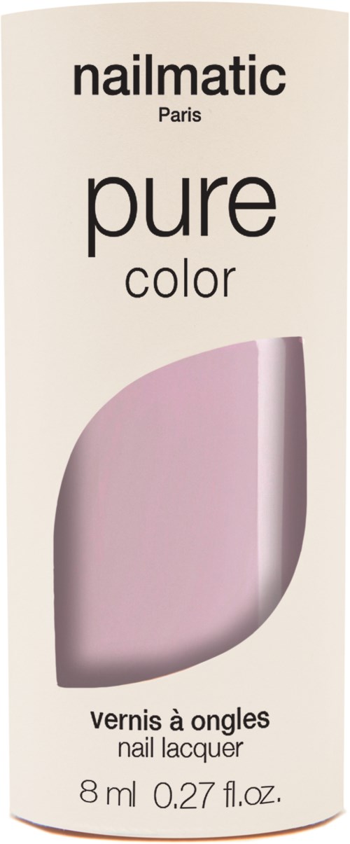 En nagellackflaska från Nailmatic Paris, märkt 'pure color', med rosa nagellack synligt inuti.
