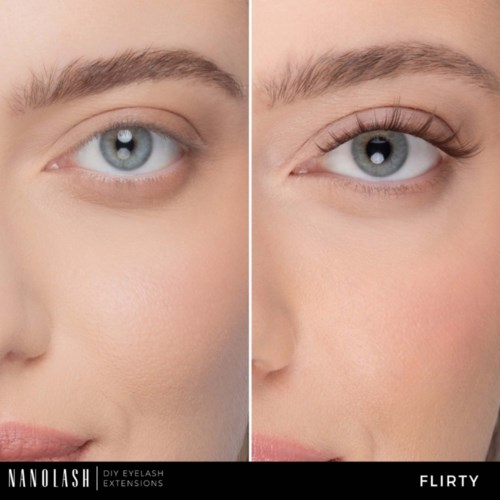 Vor und nach Augen Make-up bei einer Frau, längere Wimpern und definiertere Augen.