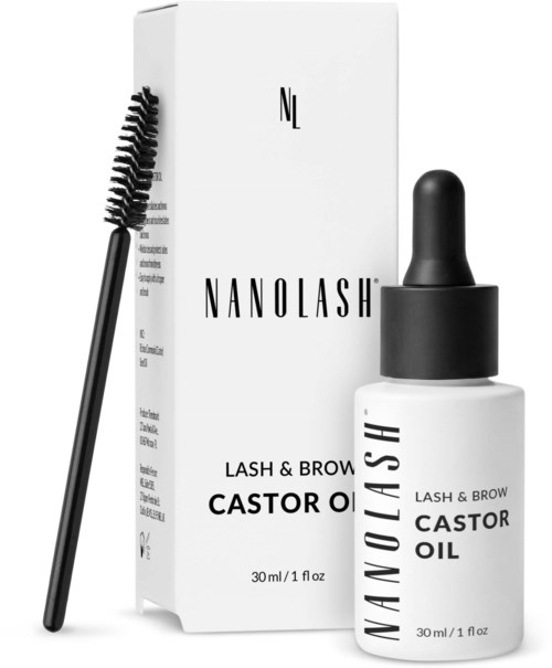 Nanolash castoröljy ripsi- ja kulmaluille, harjalla ja valkoisessa pakkauksessa, 30 ml.