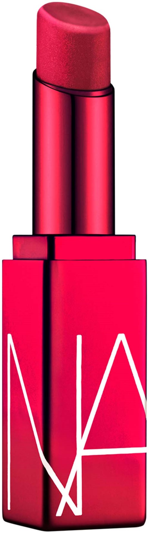 A bright pink lipstick with the brand name NARS on the case.