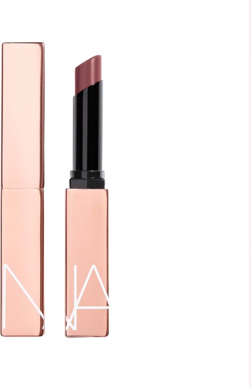 Roze lipstick in een zwart en roze tube met een bijpassende roze doos.