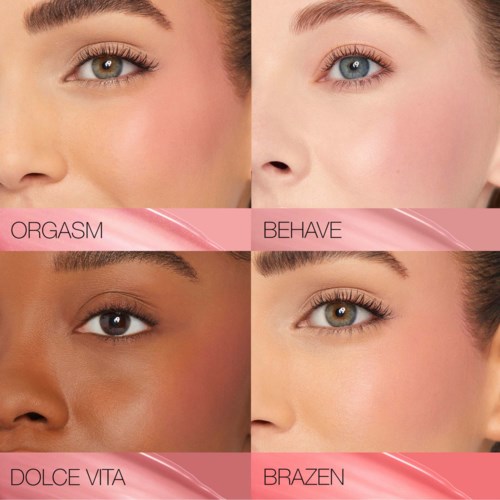 De foto toont vier close-ups van vrouwenogen met verschillende oogkleuren en make-up stijlen.