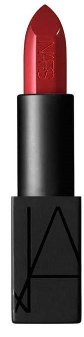 Ett rött läppstift i ett svart fodral med märket NARS på.