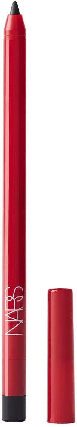 A red eyeliner or lip liner with a cap, standing vertically.