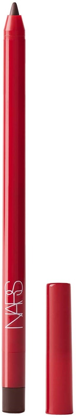 Red pencil with a black tip and a matching red cap, standing upright.