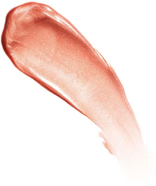 Ett streck av rosaaktig röd makeup eller läppstift på en vit bakgrund.