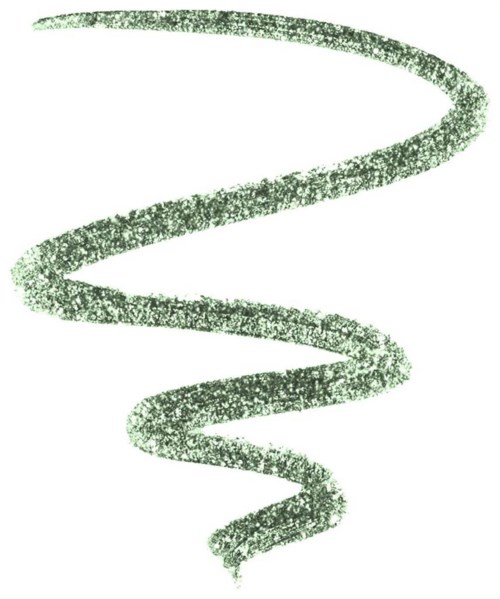 En grön, glittrig spiral på vit bakgrund.
