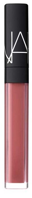 Ett läppglans med svart lock och genomskinlig tub som visar rosa färg.