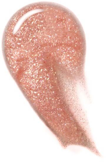 Närbild av en glitterrosa makeup- eller kosmetikprodukt, möjligen ett läppstift eller highlighter.