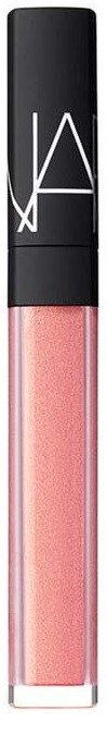 läppglans med svart lock och genomskinlig kropp fylld med glansigt rosa kosmetika.