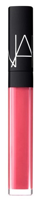 Ett rosa läppglans i ett genomskinligt rör med svart lock som visar märket NARS.