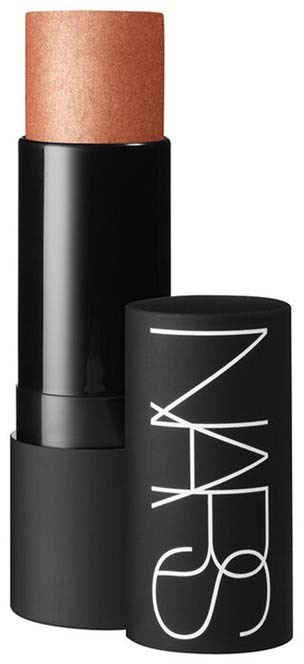 Ein schwarzer NARS-Lippenstift mit beiger oder peachfarbener Lippenpaste, ohne Deckel.
