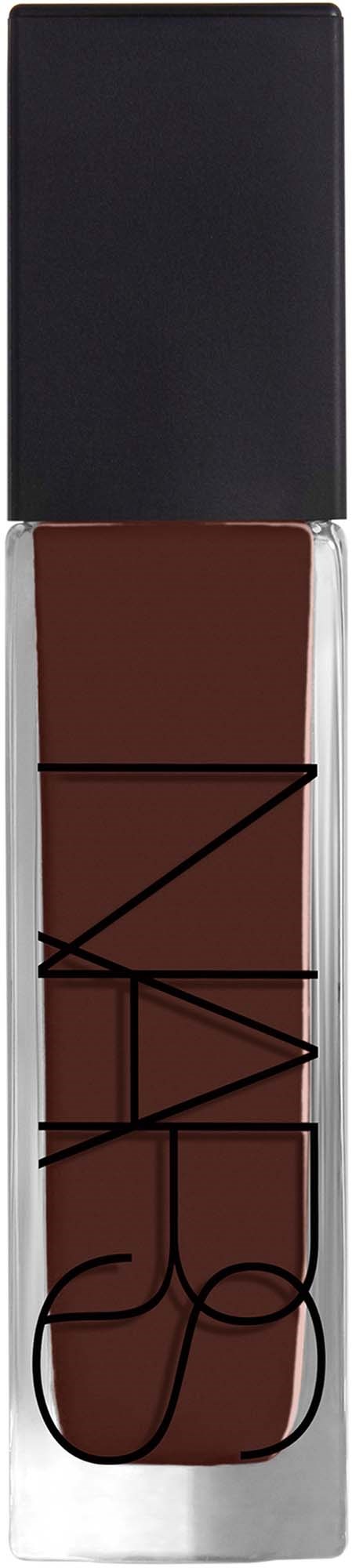 NARS flydende læbestift i en brun nuance med sort låg og gennemsigtig tube.
