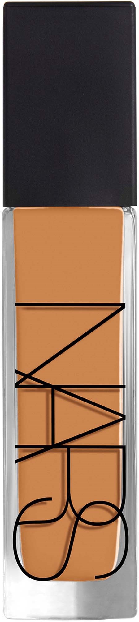 NARS flydende foundation i en gennemsigtig flaske med sort låg og logo på forsiden.
