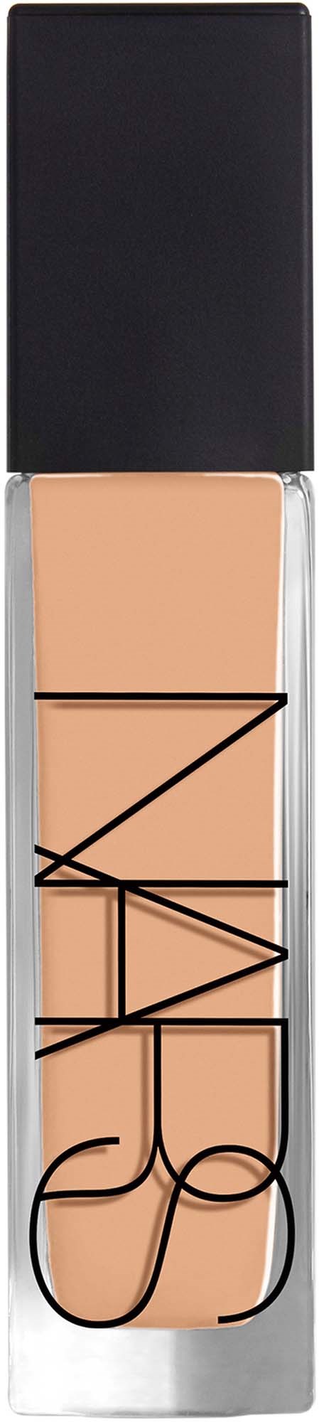 NARS flydende foundation i en klar flaske med sort låg og logo på forsiden.