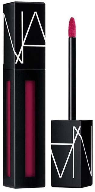 Läppglans i svart förpackning med vitt geometriskt logo, applikator med rosa gloss.