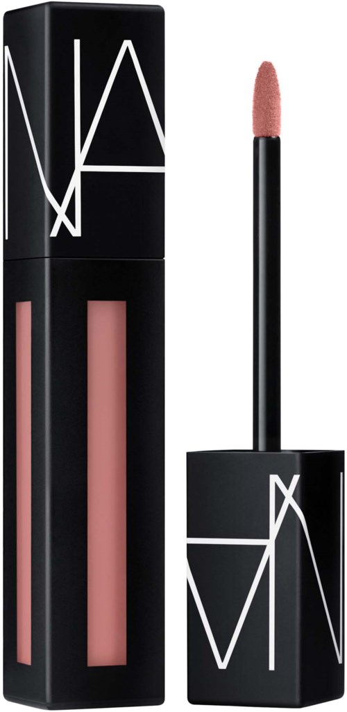 En NARS läppglans med svart rör, rosa gloss inuti och en vit logga på toppskyddet.