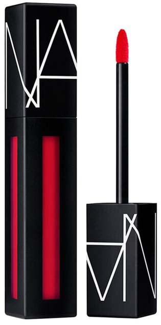 Läppglans i svart förpackning med vit NARS-logga, röd glossapplikator och röd ton av gloss.