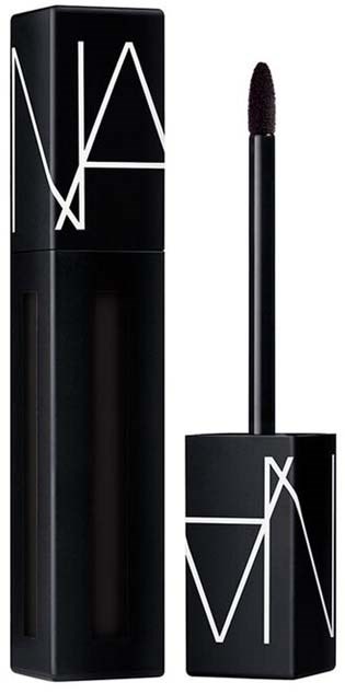 A black lip gloss container with the NARS logo, and an open applicator with a doe-foot tip.