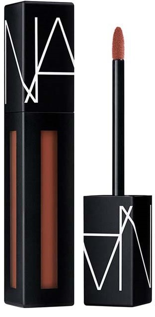 Lippenbalsem houder met een applicator, zwart met wit NARS logo, en een nude kleur.