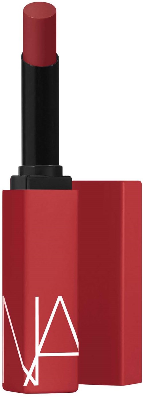 Ein roter Lippenstift mit abgenommenem Deckel, zeigt die Lippenstiftspitze.
