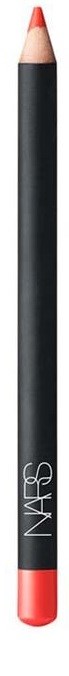A black pencil with a red tip and a red bottom, with white writing on the side.