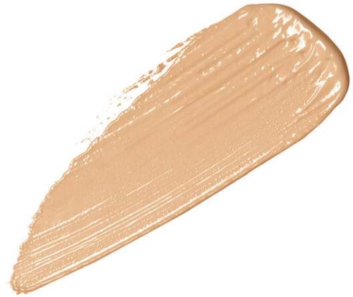 Cremige beigenfarbene Make-up- oder Abdeckcreme-Probe mit glatter, leicht streifiger Textur.