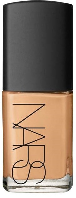 NARS vloeibare foundation flesje, beige kleur, zwart deksel, eenvoudig ontwerp, klassiek make-upproduct.