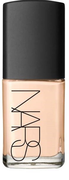 Het toont een fles NARS lichte foundation met zwarte dop.