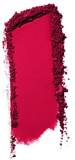 Ett klart rosa makeuprouge med lite puder runt kanterna.