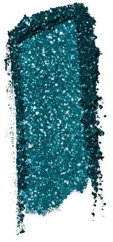 En smet av glittrande turkos, tjock och texturerad, med ojämna kanter och gnistrande yta.