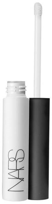 Een witte tube met een zwarte dop en een applicator, waarschijnlijk een lipgloss of vloeibare lippenstift.