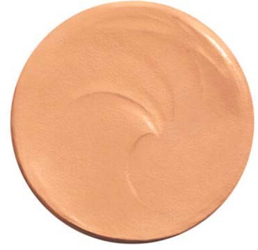 Runde, beige Make-up-Grundierung mit glatter, cremiger Textur und leichten Wirbelmustern.