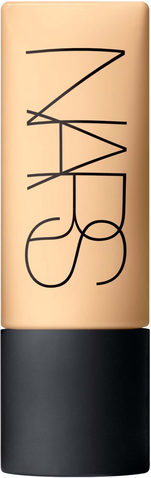 A NARS cosmetic tube with a beige body and black cap, featuring the brand's name in black handwritten font.