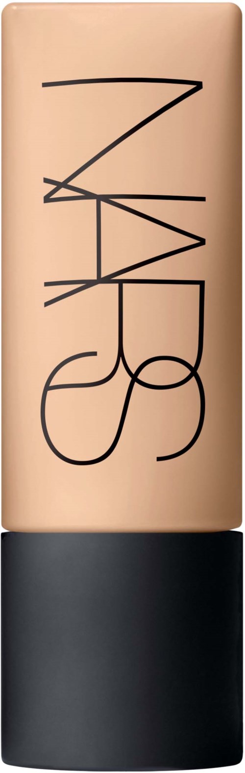 Een beige en zwarte NARS make-upproduct met de merknaam verticaal geschreven op het beige deel.