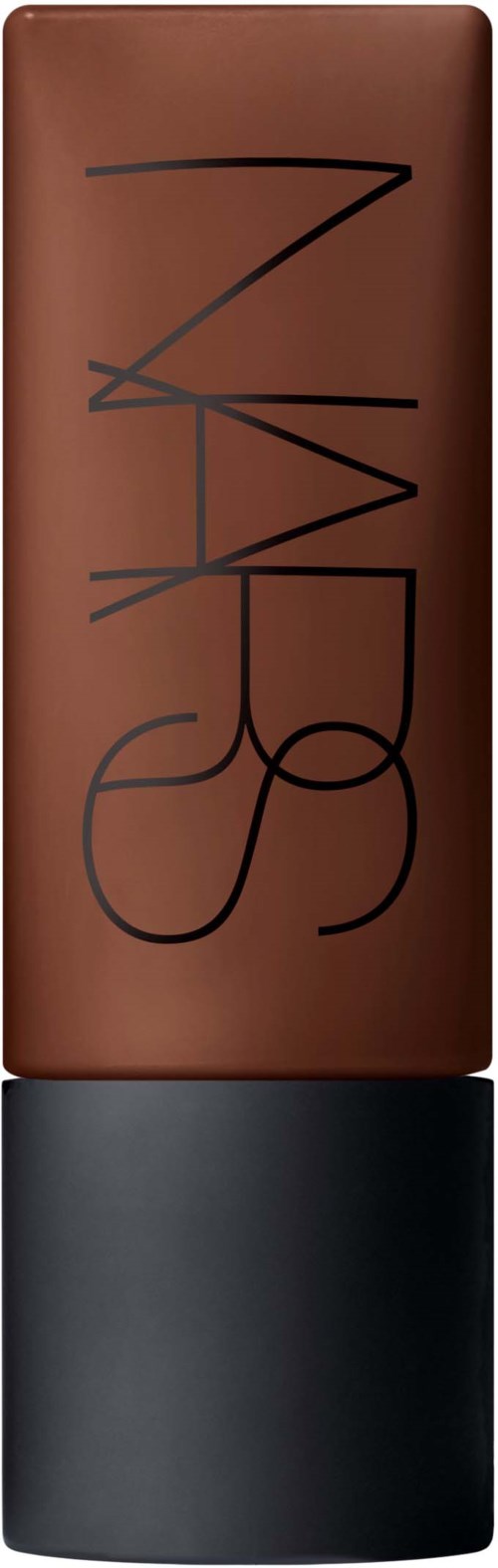 Bruine lipstick met zwart, abstract NARS-logo.
