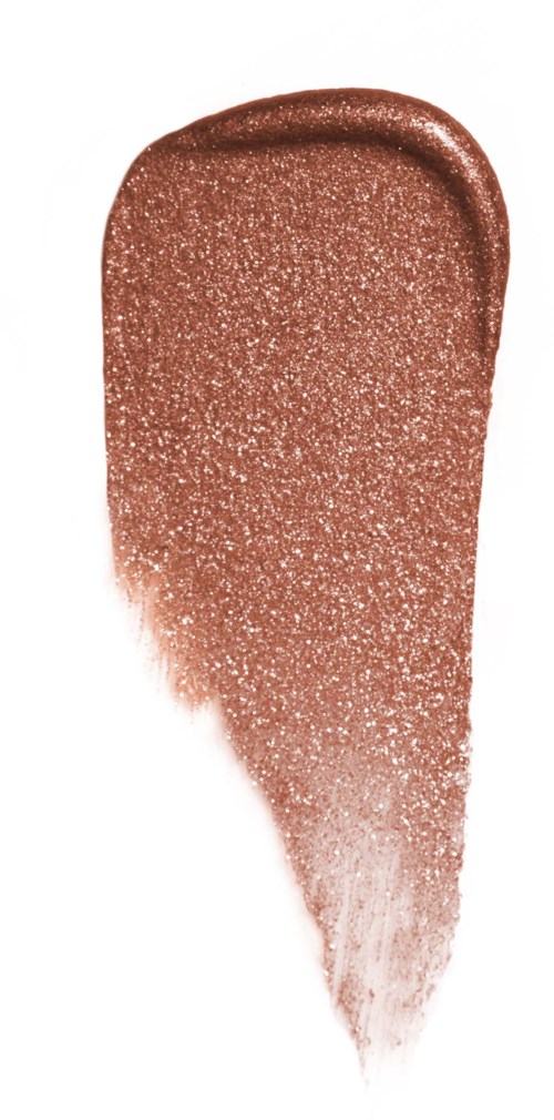 Pröve av rosa-brunt skimrigt makeupprodukt eller ögonskugga med en gradientövergång.