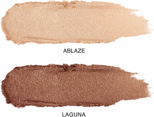 Två makeup-svängningar märkta Ablaze i ljusbeige och Laguna i mörkbrunt.