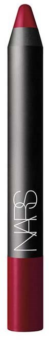 Et rødt og grått kosmetisk produkt, muligens leppepenn eller øyeskygge, med NARS-logoen.