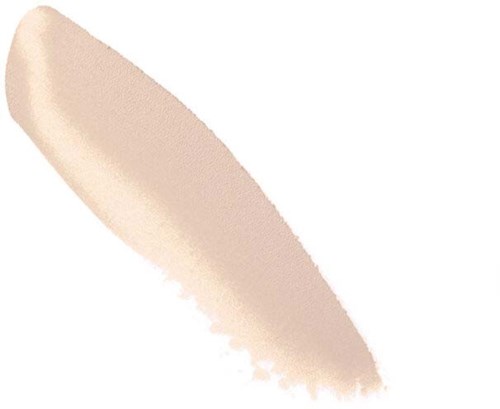 En beige sminkborste med mjuka borst, vinklad åt höger mot en vit bakgrund.