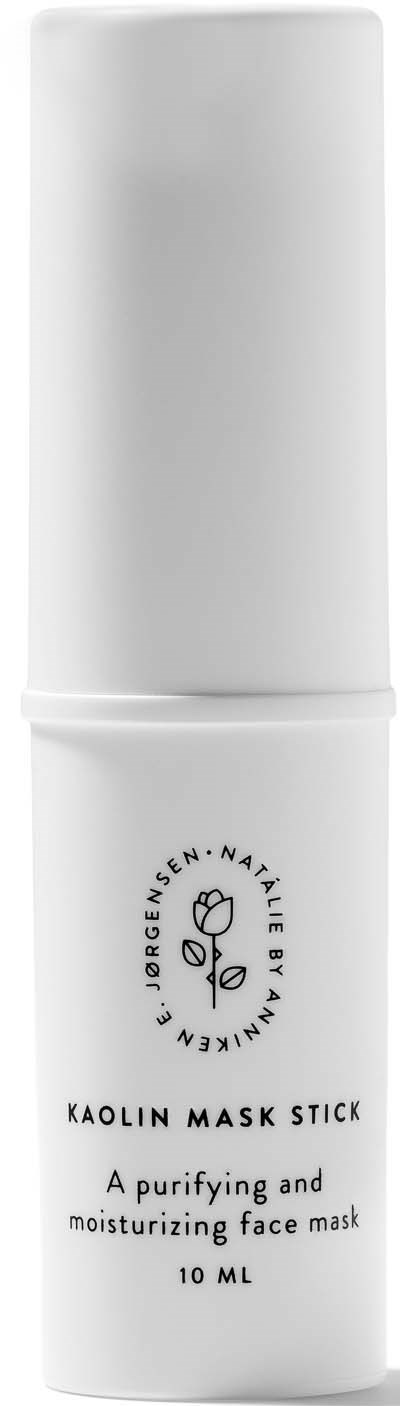 En vit cylindrisk flaska märkt Kaolin Mask Stick, används för ansiktsmaskering och återfuktning, innehåller 10 ml.