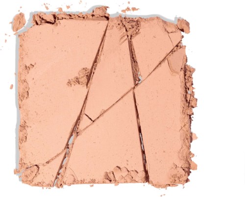 Trasig makeup-puder med flera stora sprickor och spridda bitar.