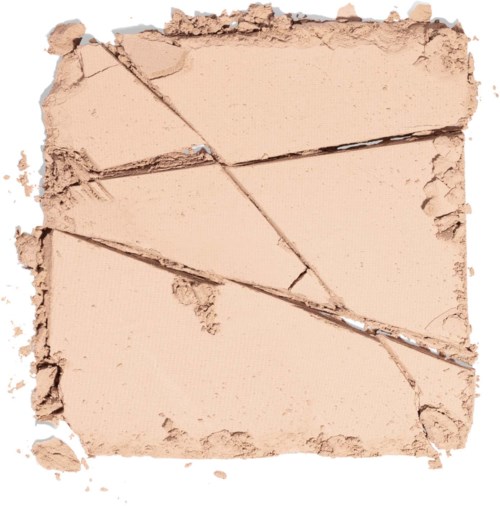 Beige makeuppulver pressat i en kvadrat med synliga linjer och smulor runt kanterna.