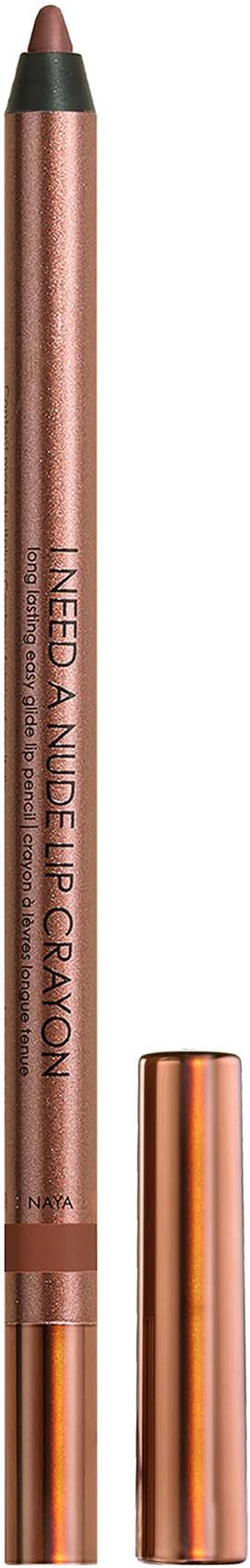 Ein brauner Bleistift mit metallic Finish und Kappe. Der Text auf dem Bleistift lautet need a smile and a lip crayon.
